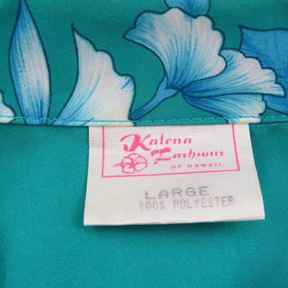 Vintage Hawaiian Shirt - Large Floral Pattern on Teal Base - Men's Large - Picture 8 of 8